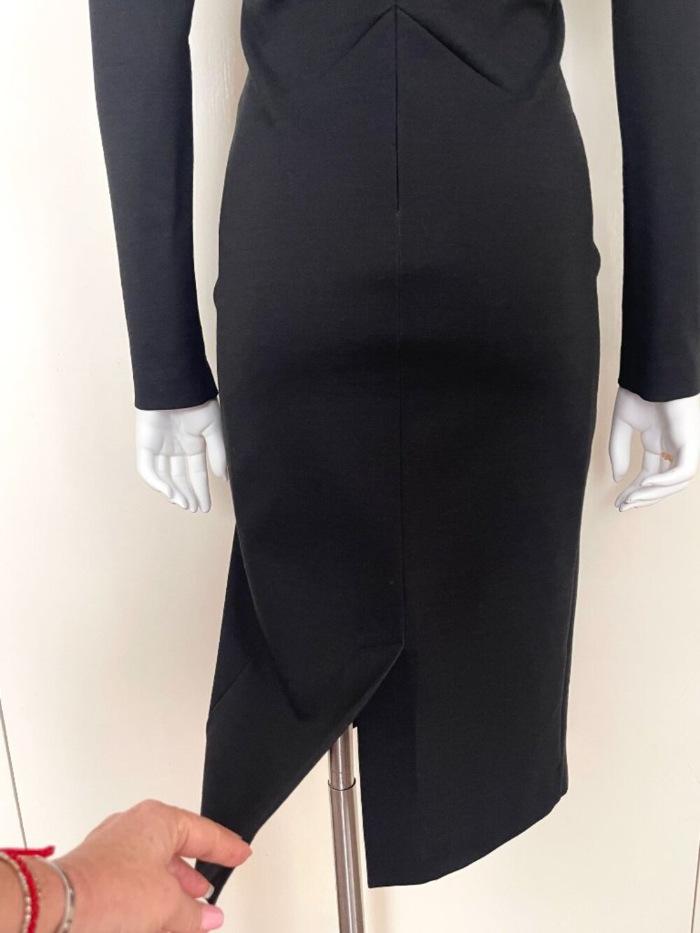 ETRO stretchy wool  black & burgundy Long Sleeve cone Dress IT 42 US 4/6 - Picture 17 of 17